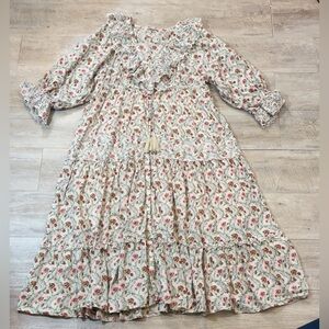 By TiMo Women’s Cotton Tiered Ruffled Eyelet Front Button Maxi Dress Size XL